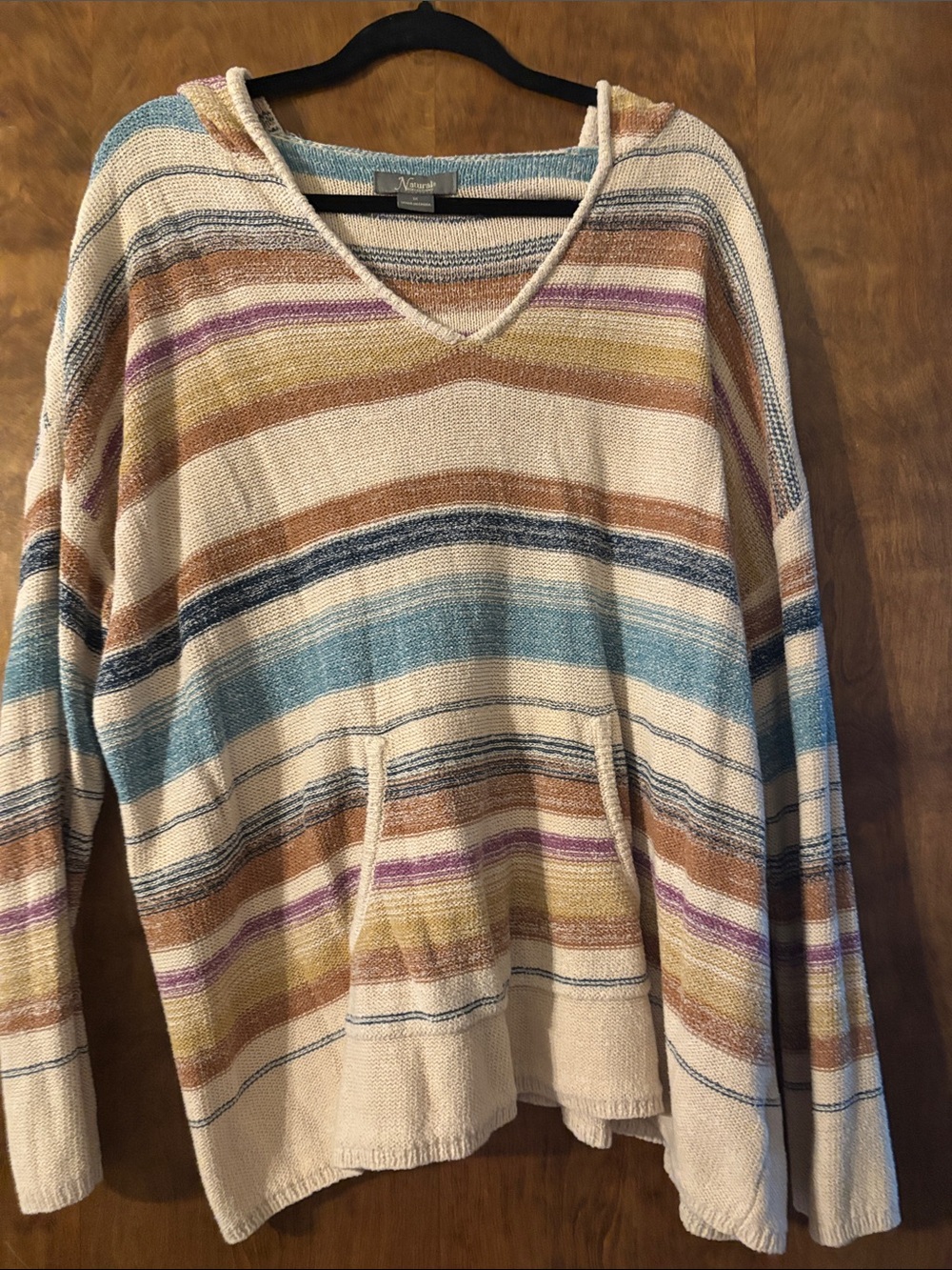 Natural Reflections Striped V-Neck Sweater in Cream, Blue, Brown